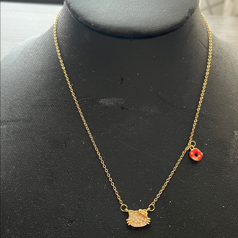 Gold Hello Kitty Pendant Necklace with Red Charm